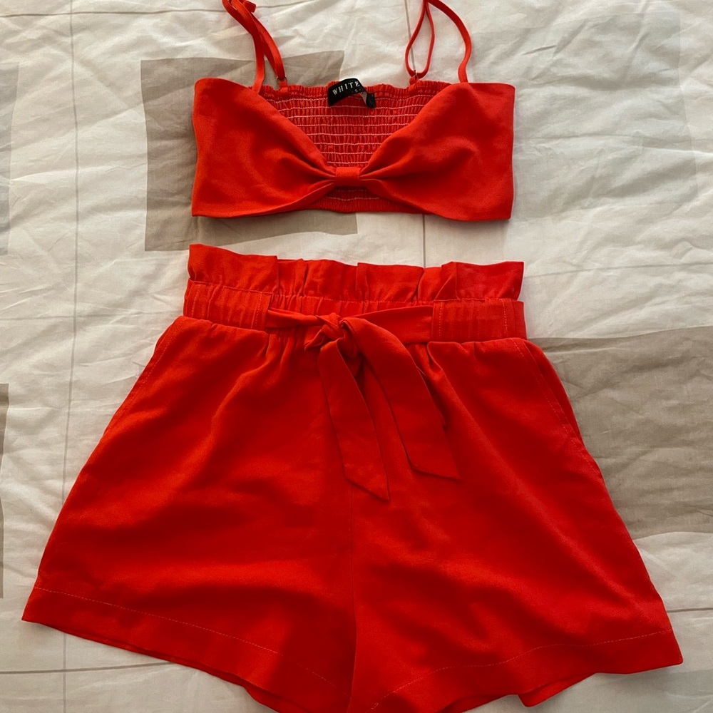 Red Two-Piece Crop Top & Waist Shorts Set